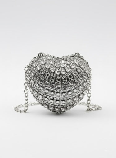 Amara Crystal Heart Mini Clutch - Sterling Silver