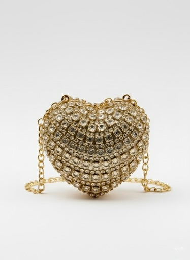 Amara Crystal Heart Mini Clutch - Gilded Gold